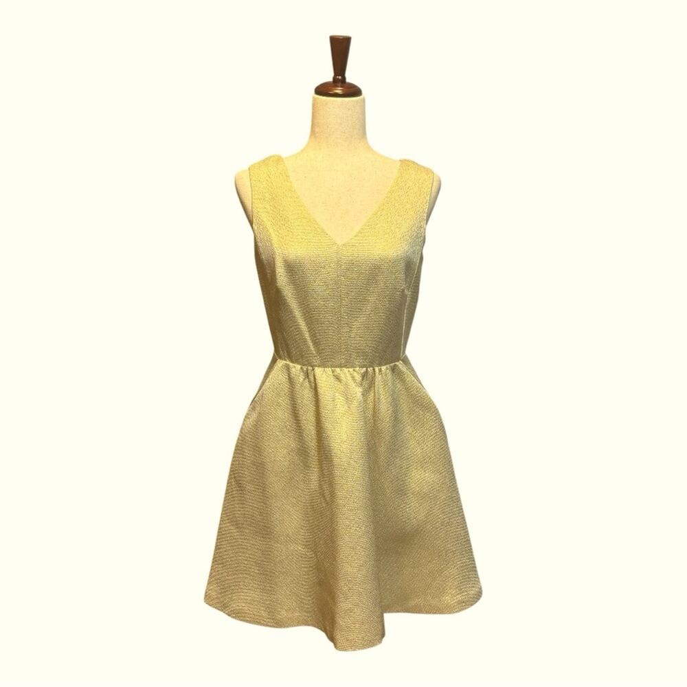 NWT Vineyard Vines Gold A-Line Mini Party Dress V-Neck Sleeveless Pockets! B0040